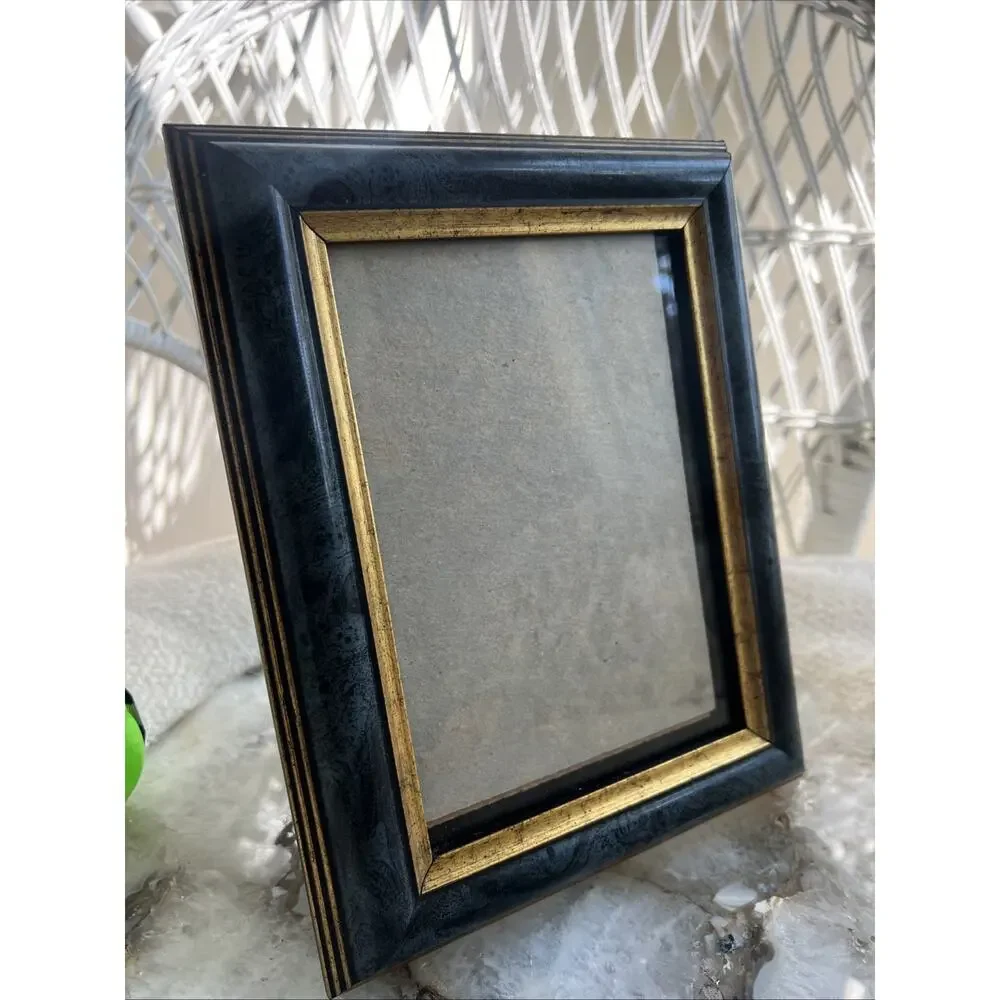Vintage Burnes of Boston Blue Marble Gold Picture Frame 5x7 Photo Wood BB Trim